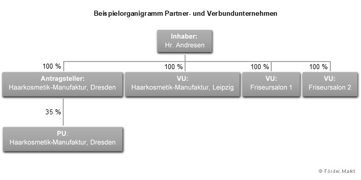 Beispielorganigramm Partner- und Verbundunternehmen Haarkosmetik-Manufaktur Dresden.